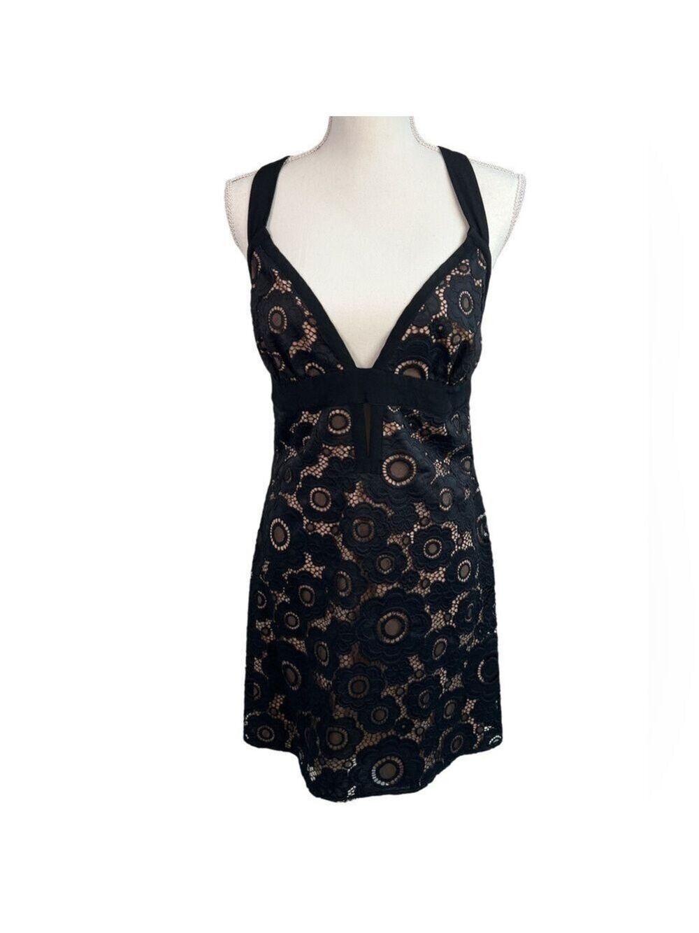 For Love & Lemons Black Lace Open Back Mini Dress L